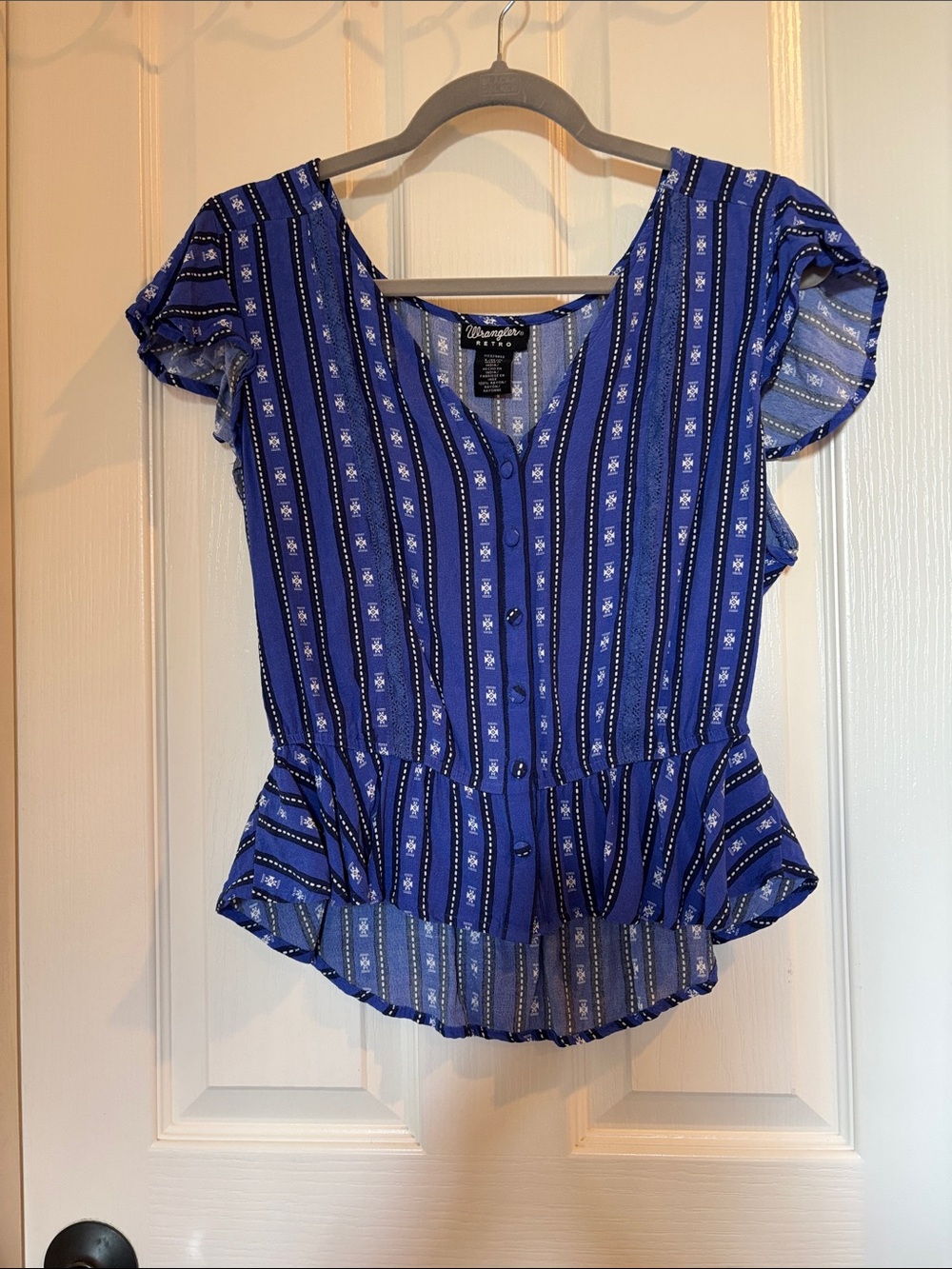 Wrangler Royal Blue Striped Button-Front Peplum Blouse